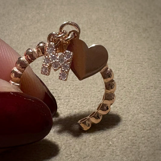 Anello Lettera e Cuore Rosé
